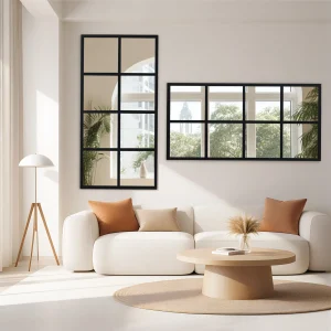 Set of 2 Metal Framed Window Pane Mirrors