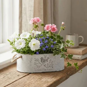 Vintage Distressed Iron Flower Planter